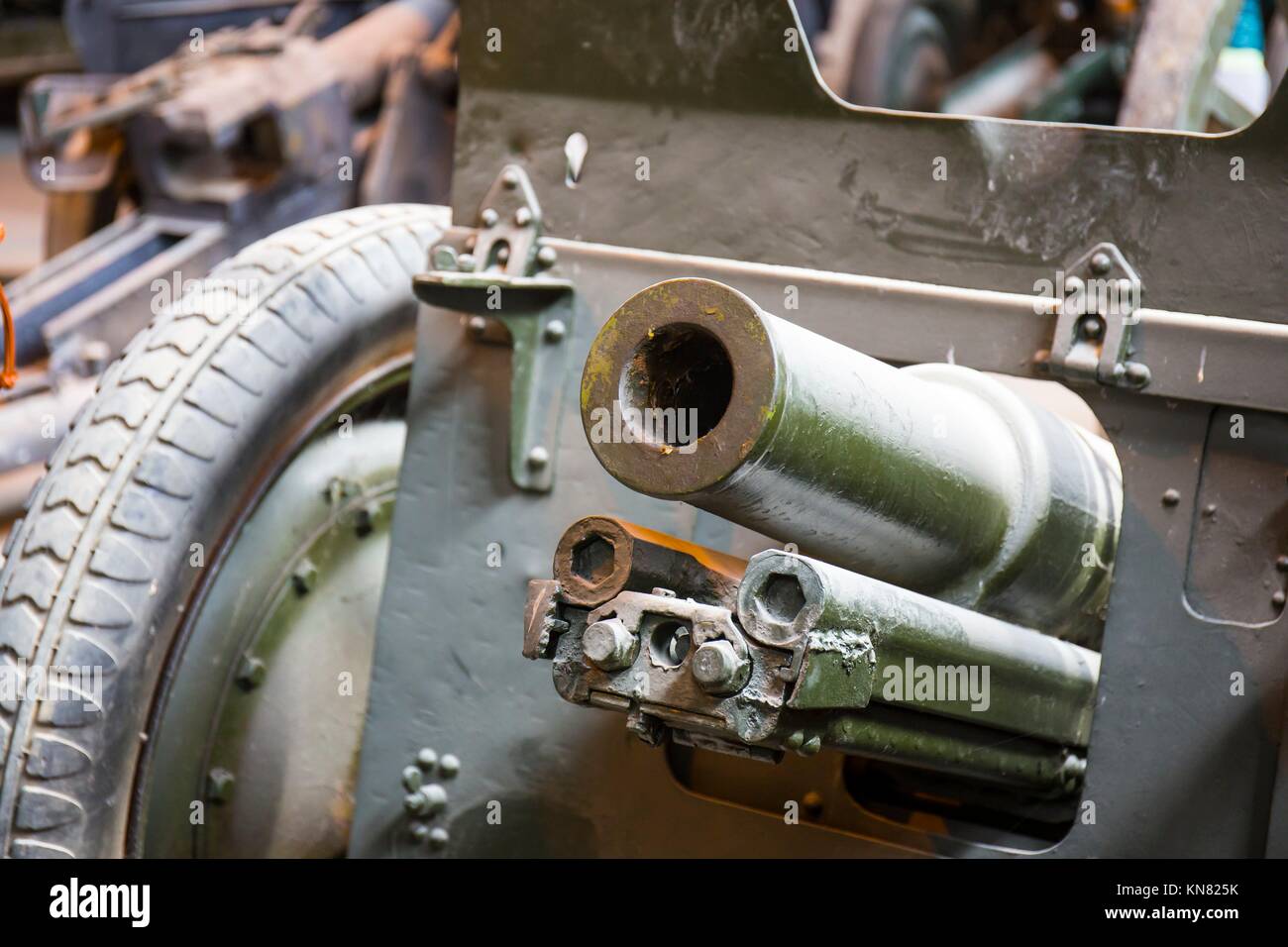 Old soviet military howitzer close up view. Stock Photo