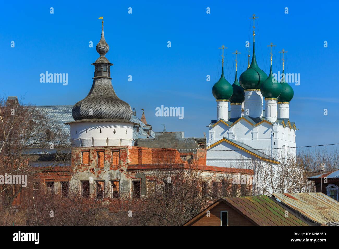 Traditional Russian architecture Kremlin Rostov Yaroslavl region Russia. Stock Photo