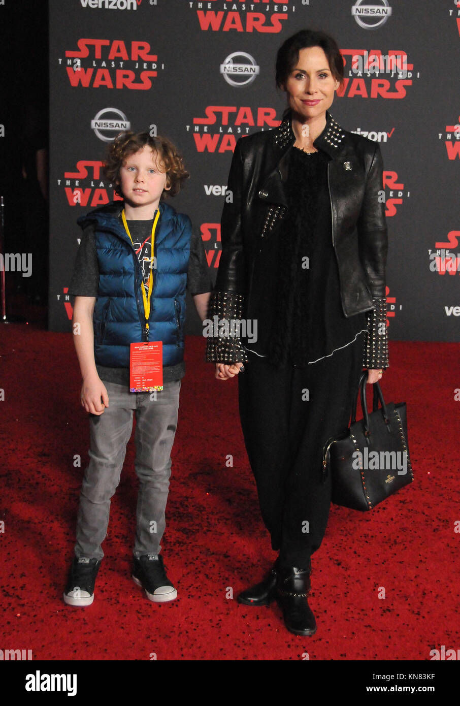 Los Angeles, USA. 09th Dec, 2017. Actress Minnie Driver (R) and son Henry Story Driver (L) attend the World Premiere of Disney Pictures and Lucasfilm's 'Star Wars: The Last Jedi' at The Shrine Auditorium on December 9, 2017 in Los Angeles, California. Photo by Barry King/Alamy Live News Credit: Barry King/Alamy Live News Stock Photo