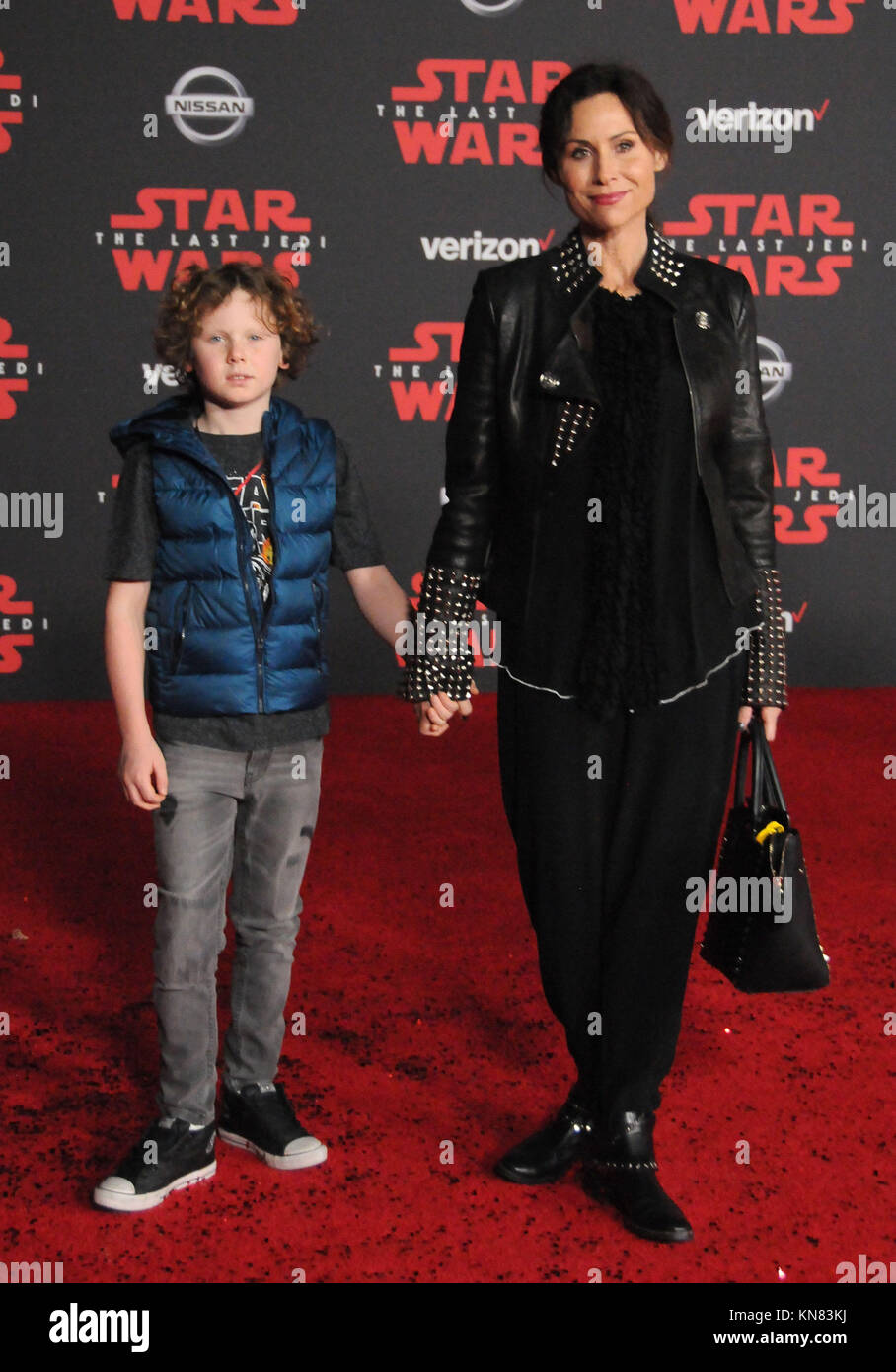 Los Angeles, USA. 09th Dec, 2017. Actress Minnie Driver (R) and son Henry Story Driver (L) attend the World Premiere of Disney Pictures and Lucasfilm's 'Star Wars: The Last Jedi' at The Shrine Auditorium on December 9, 2017 in Los Angeles, California. Photo by Barry King/Alamy Live News Credit: Barry King/Alamy Live News Stock Photo