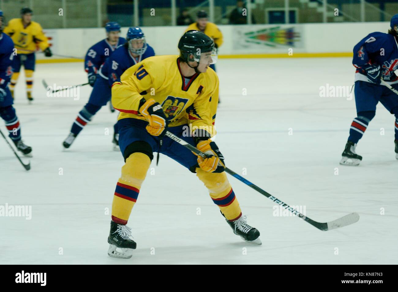 Dumfries, Scotland, 10 December 2017. Andrei Vasile, alternate captain, playing for Romania against Great Britain in the 2018 Ice Hockey U20 World Championship Division II, Group A match in Dumfries. Credit: Colin Edwards/Alamy Live News Stock Photo