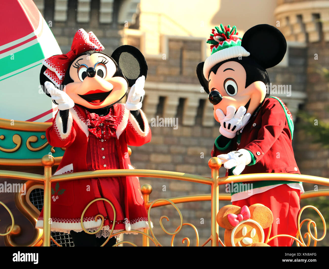 Monday. 11th Dec, 2007. December 11 2017, Urayasu, Japan - Disney character Mickey and Minnie Mouse perform on the float during a parade for Christmas 'Disney Christmas Stories' at the Tokyo Disneyland in Urayasu, suburban Tokyo on Monday, December 11, 2007. Disney characters performed as part of Christmas show which would be carried through Christmas Day. Credit: Yoshio Tsunoda/AFLO/Alamy Live News Stock Photo