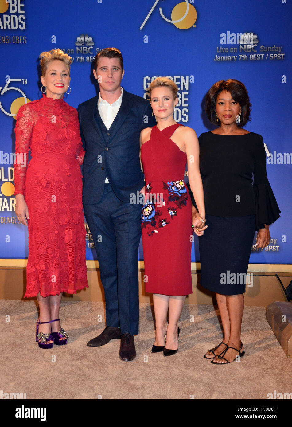 Los Angeles, USA. 11th Dec, 2017. Sharon Stone. Garrett Hedlund, Kristen  Bell, Alfree Woodard, Golden Globes Nominations 019 attends the 75th Annual  Golden Globe Nominations Announcement on December 11, 2017 in Los