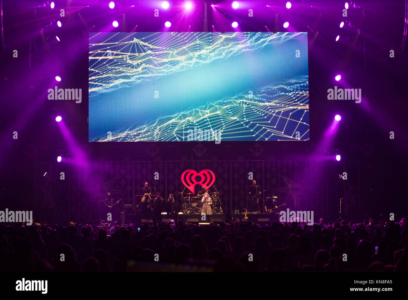 Kelly Clarkson performs at the IHeartRadio Jingle Ball at the TD Garden on December 10, 2017 in Boston, Massachusetts. Stock Photo