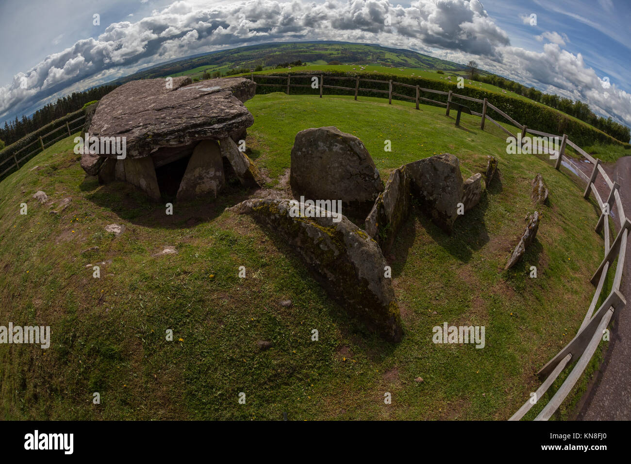 Arthur's Stone, Bredwardine, Hereford, Wales taken using Fisheye lens Stock Photo