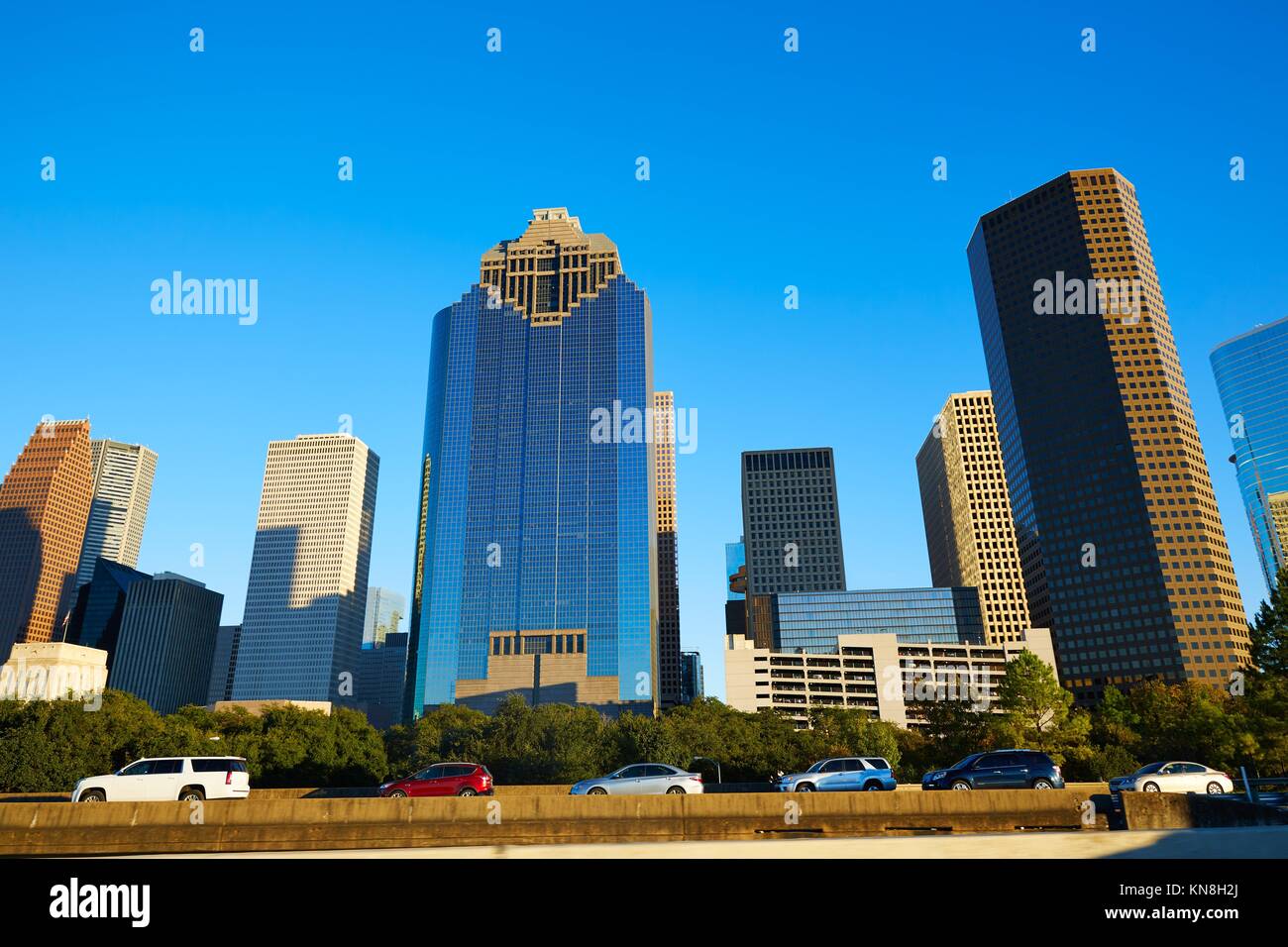 Houston downtown skyline of Texas city in US USA North America Stock
