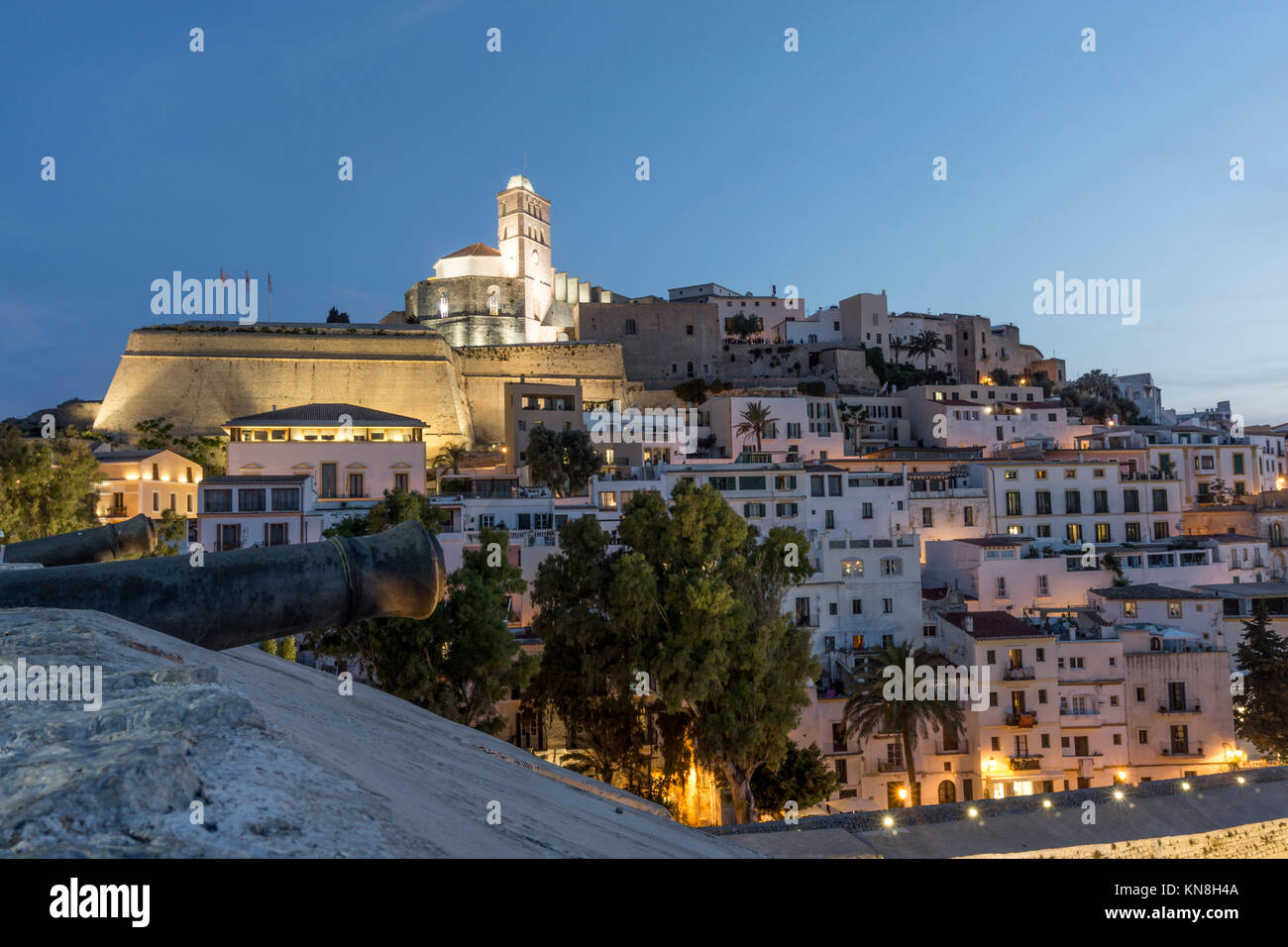 Spain, Baleares island, Ibiza, Dalt vila, sunset, overview from the fortress Stock Photo
