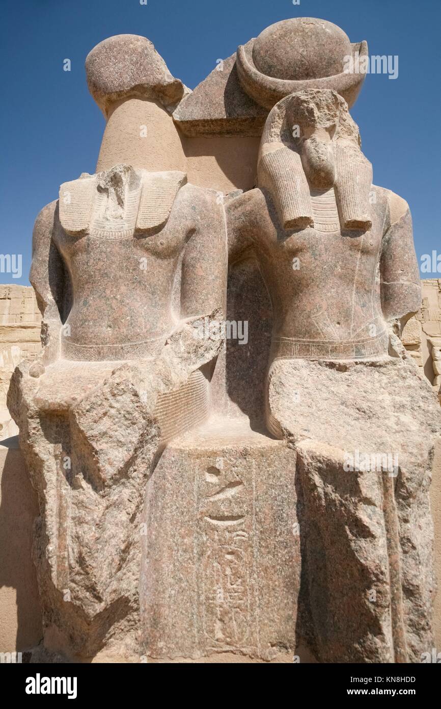 double sculpture, or two statues of landmark Egyptian goddess Sekhmet