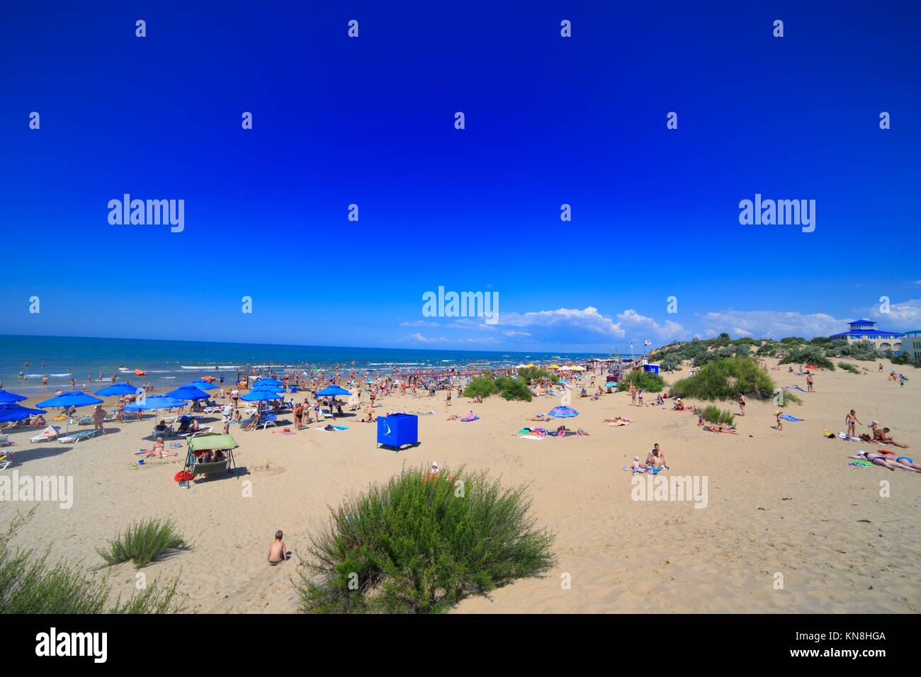 Seashore beach sea blue sky summer sand Stock Photo Alamy