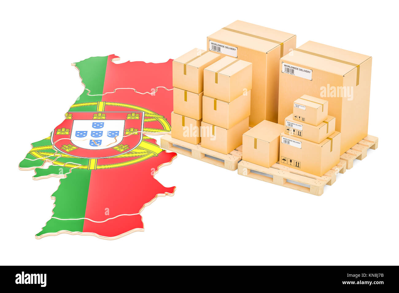 Shipping and Delivery from Portugal isolated on white background Stock