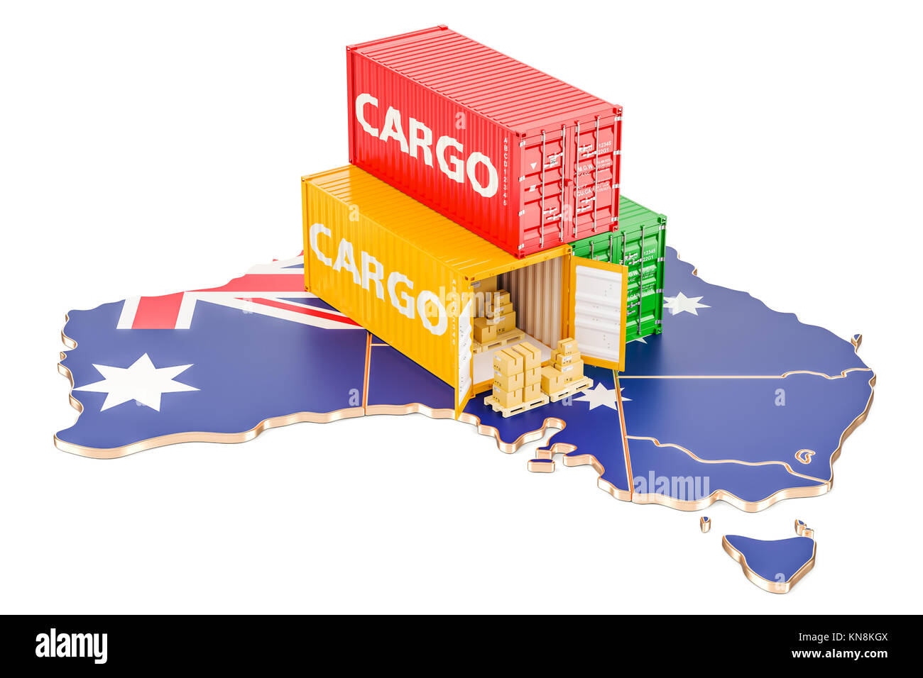 Cargo Shipping and Delivery from Australia isolated on white background Stock Photo
