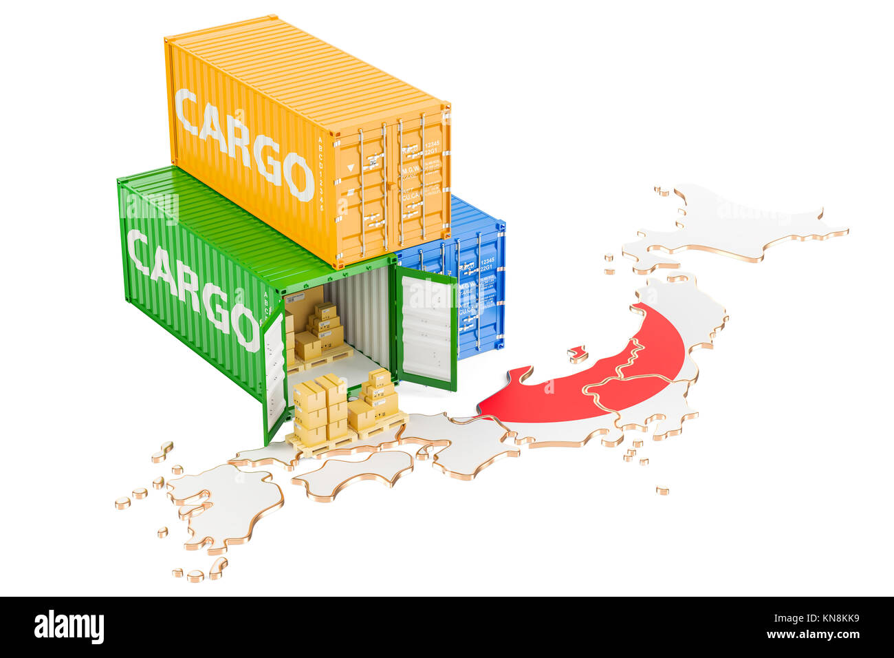 Cargo Shipping and Delivery from Japan isolated on white background Stock Photo