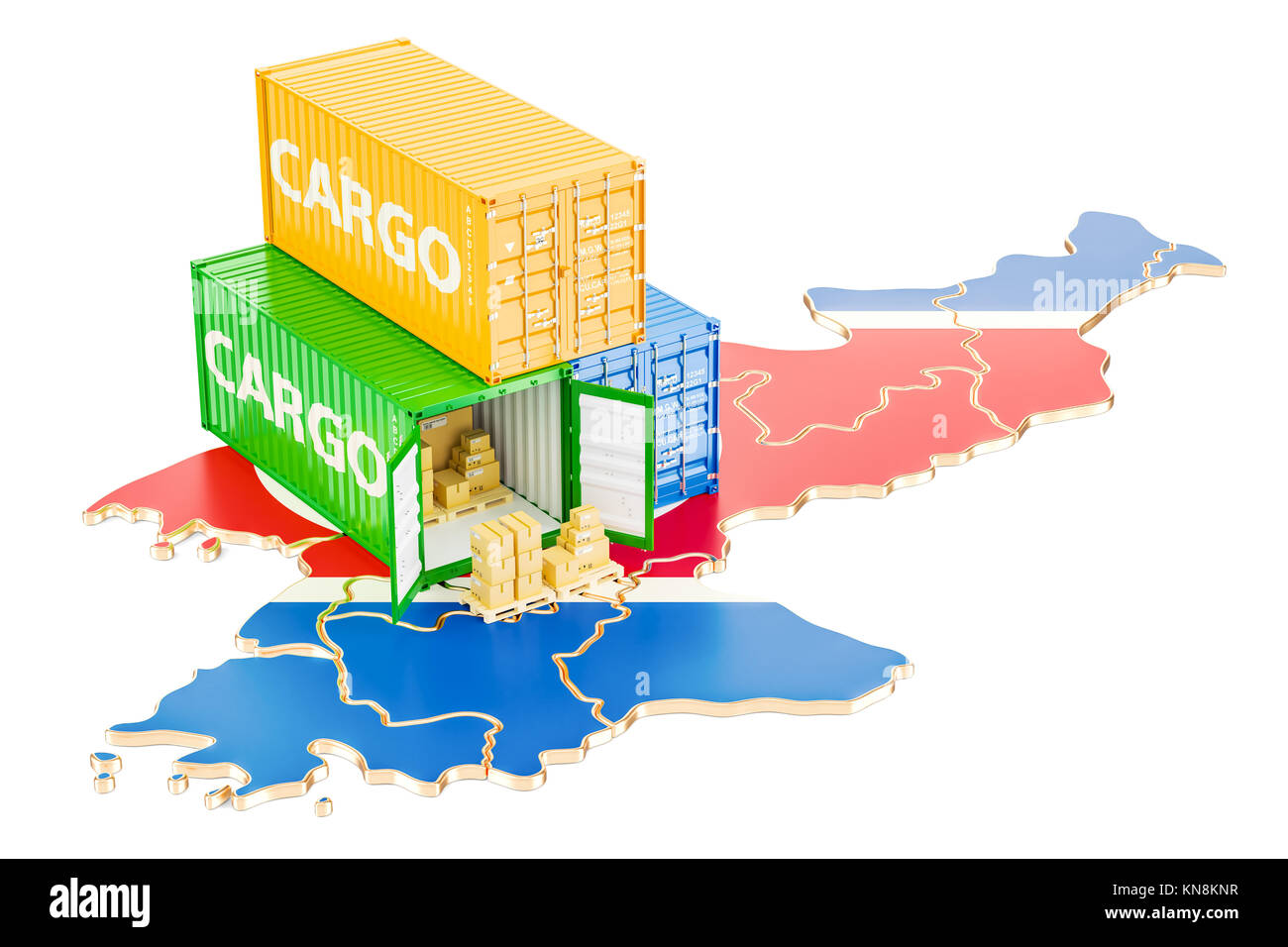 Cargo Shipping and Delivery from North Korea isolated on white