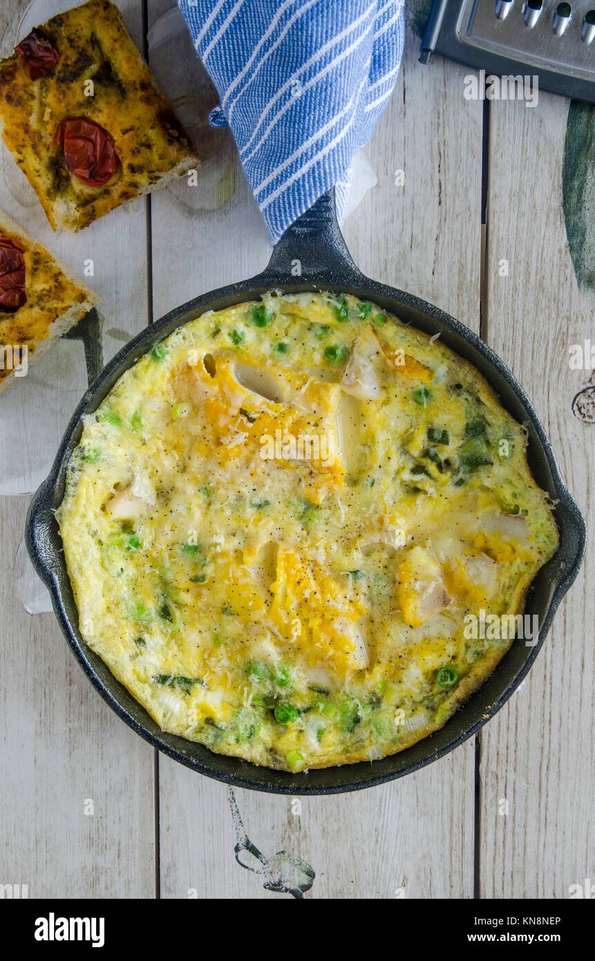 Frittata with smoked haddock and focaccia bread Stock Photo Alamy