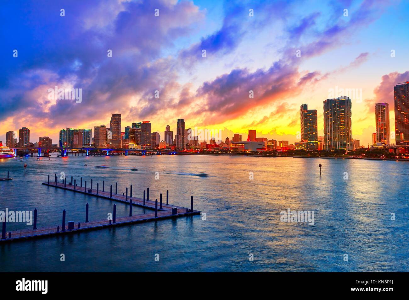 Miami downtown skyline sunset in Florida USA Stock Photo - Alamy