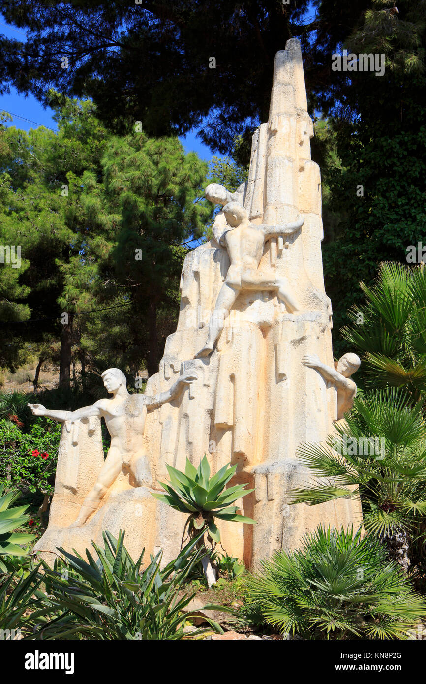 Monument to the Discoverers of the Caves of Nerja in Maro on the Costa del Sol in the province of Malaga, Spain Stock Photo
