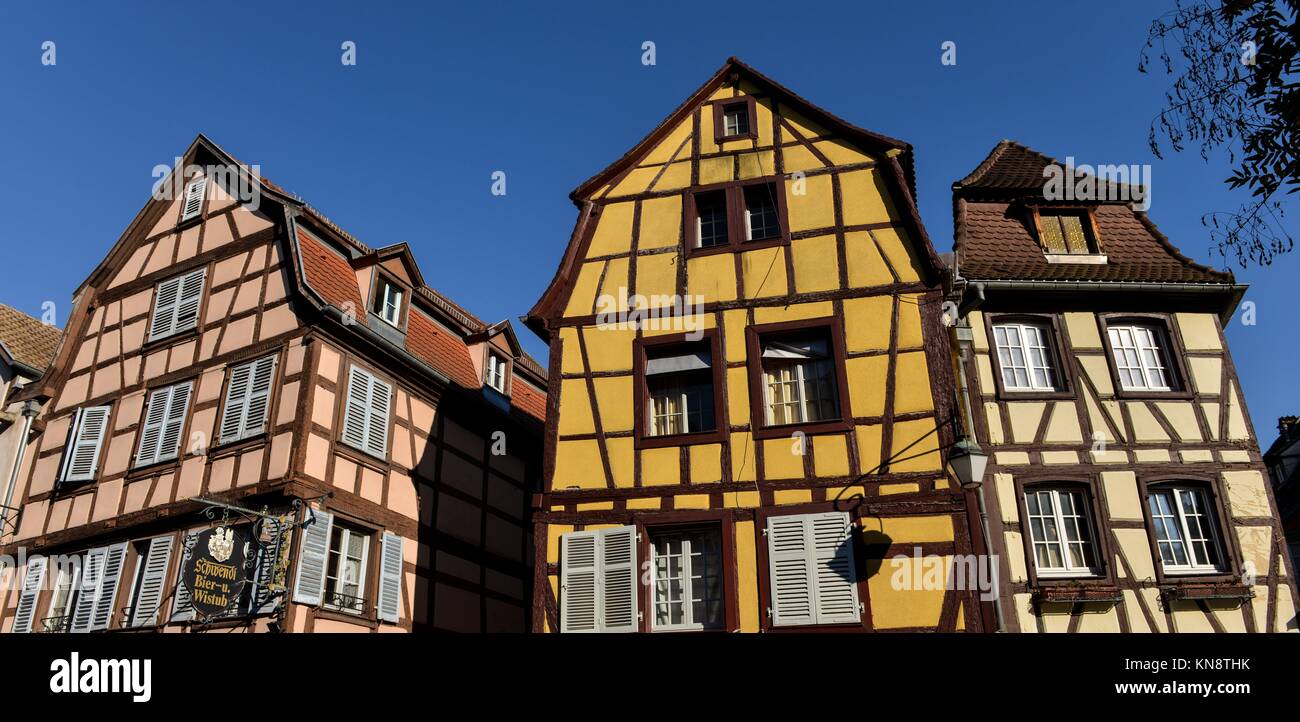 Colorful traditional french houses on the side of river Lauch in Petite