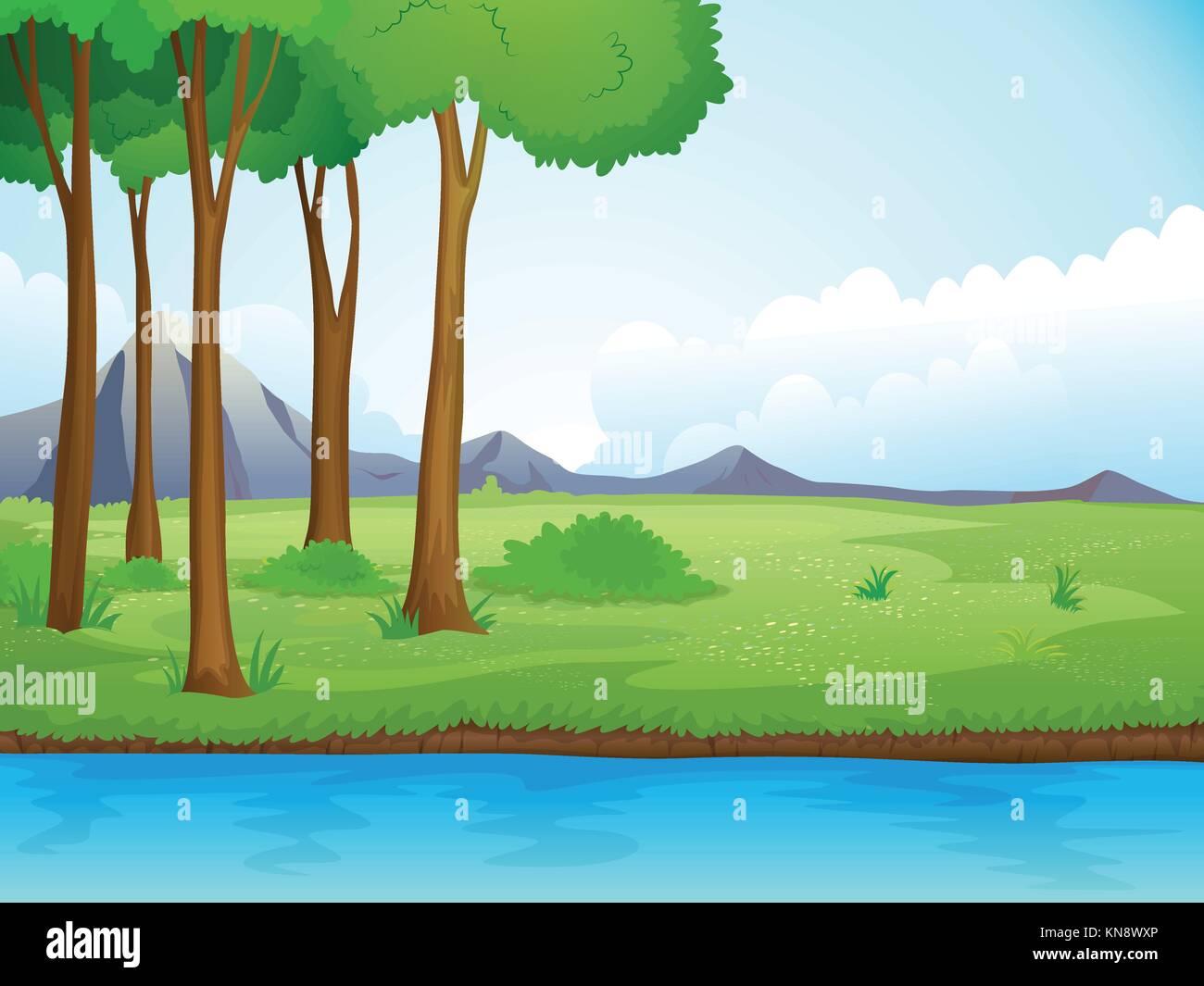 Illustration of a river and a tree in a beautiful nature Stock Vector ...