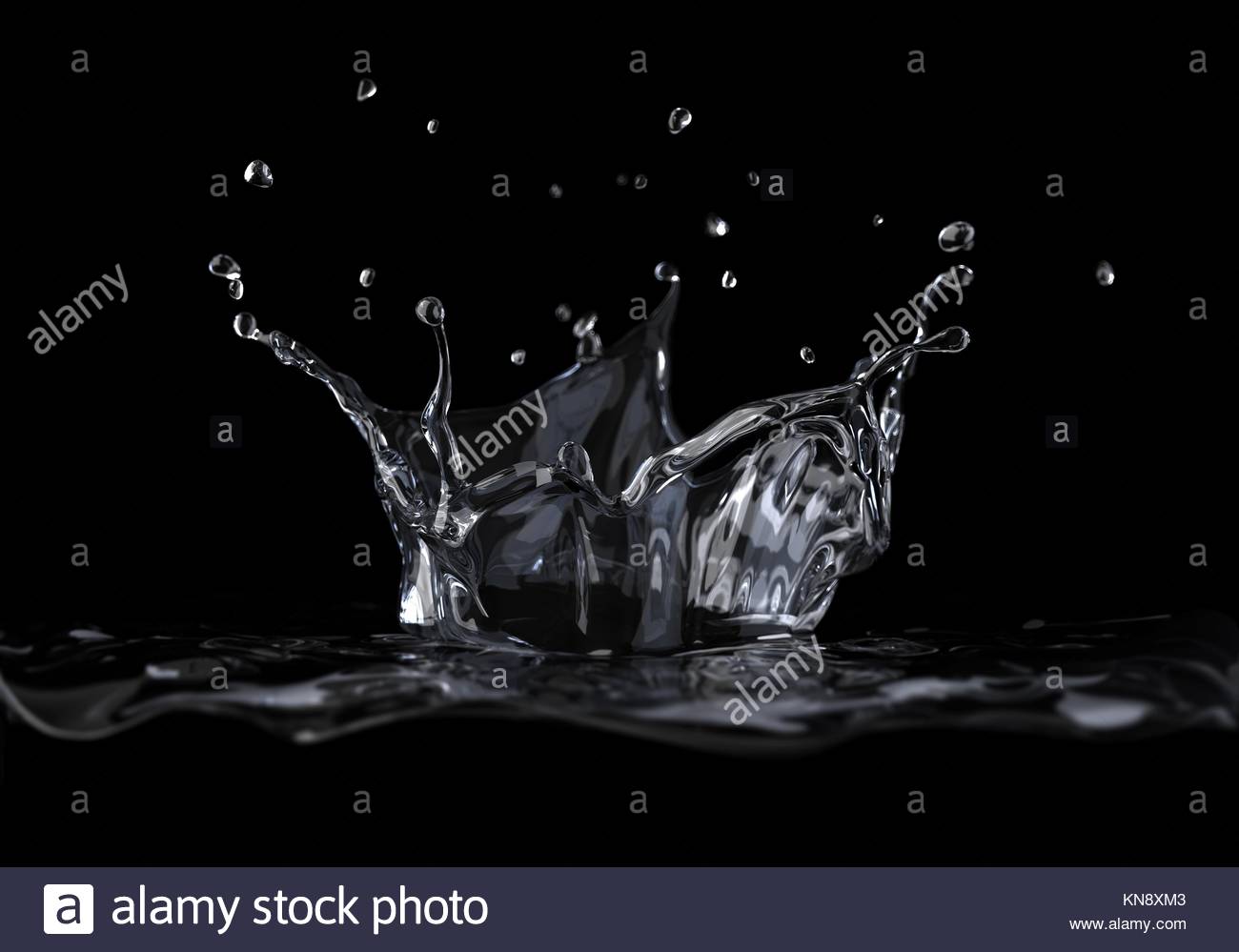 Water Crown Splash Viewed From A Side On Black Background