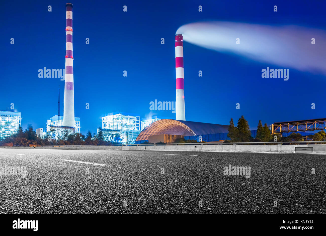 Factory With Smoke Stack Against Sky At Night Stock Photo - Alamy