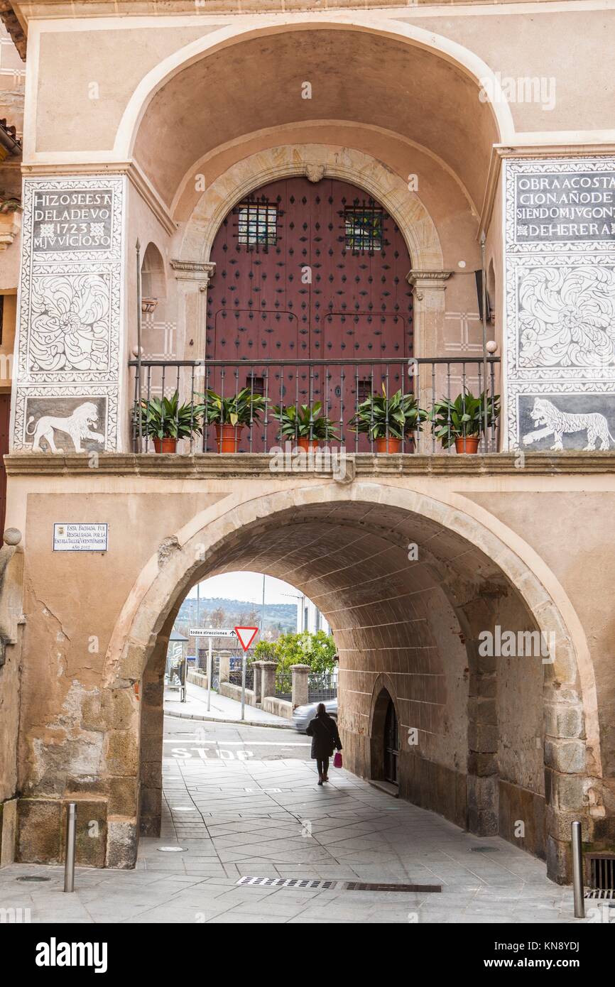 Medieval Trujillo Door. Gate in the wall that protects the historic center of Plasencia, Caceres, Spain. Stock Photo
