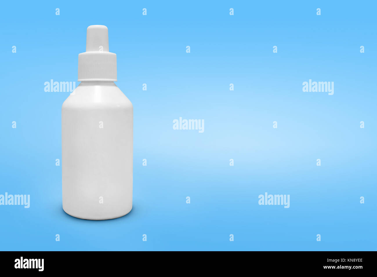 Blank medicine bottle on blue background, clipping work path included. eye disease and eye drops. copy space Stock Photo
