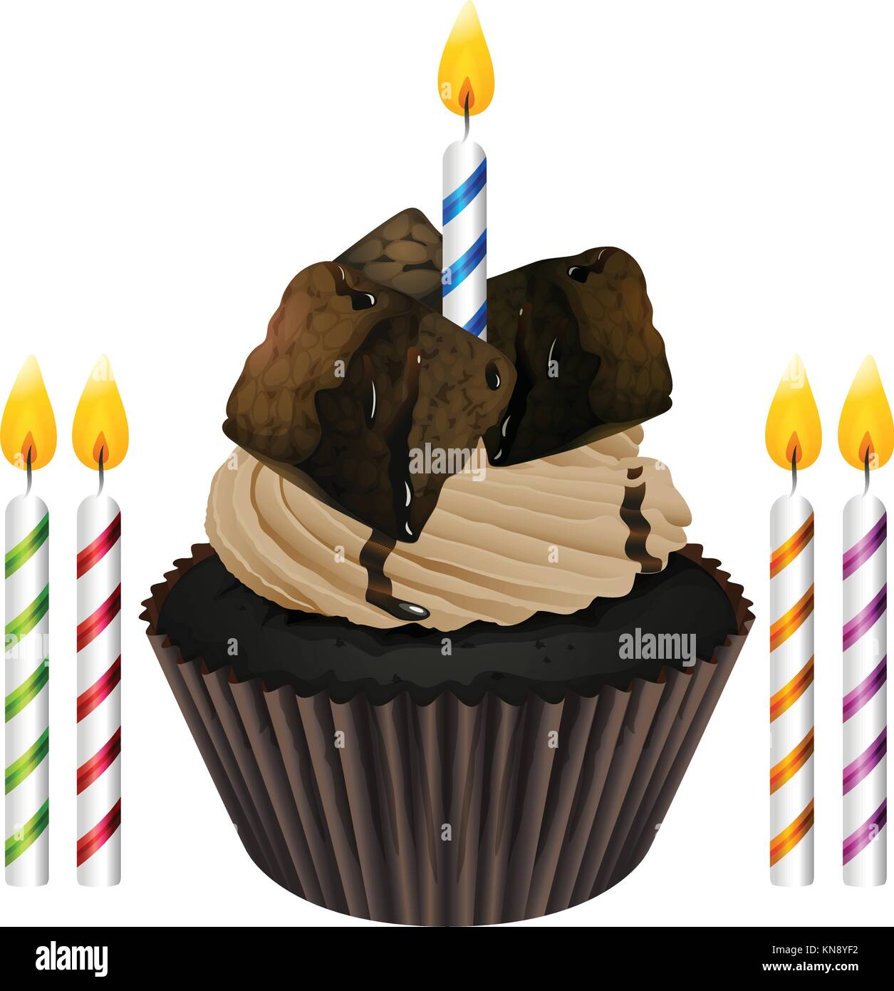 Illustration of an isolated cupcake and candles on a white background