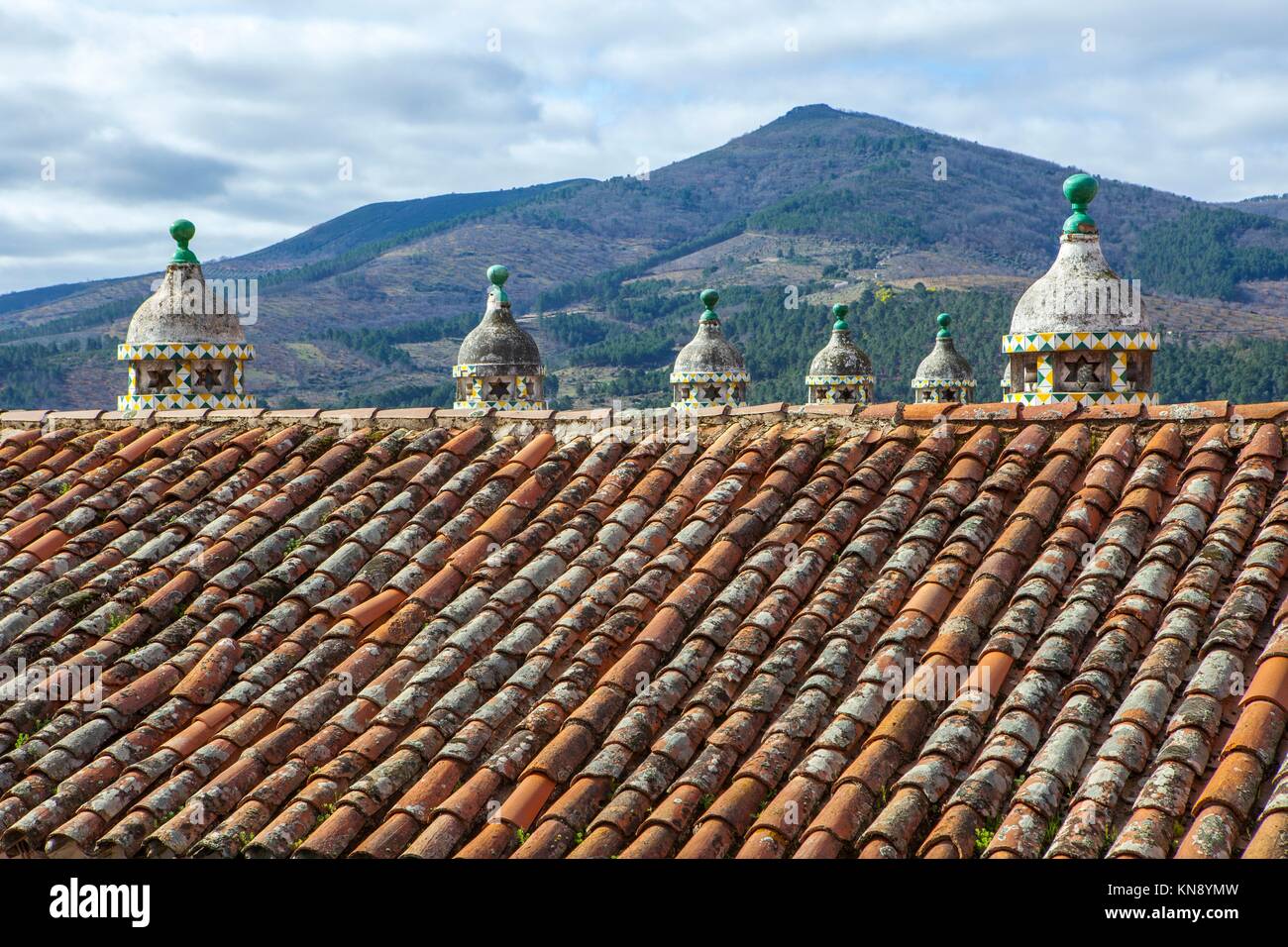Parador Inn historic building roof, Guadalupe, Caceres, Extremadura, Spain. Stock Photo