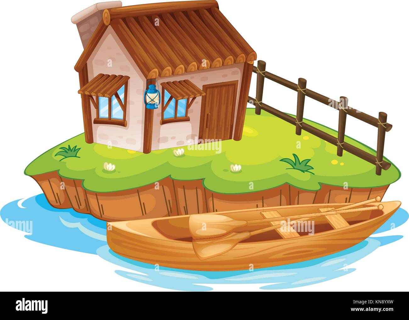 Illustration of a house on an island on a white background Stock Vector