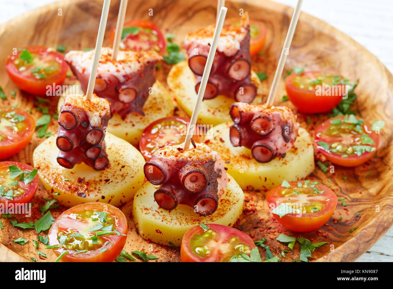 Galician Octopus A La Gallega Tapas Pinchos Recipe From Spain With Potatoes Stock Photo Alamy