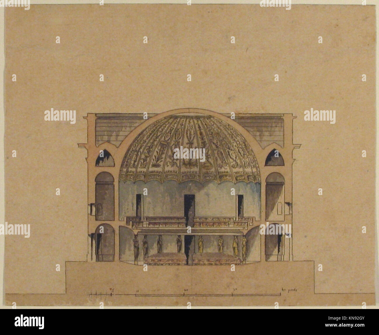 This design for the interior elevation of a theater, cataloged under ...