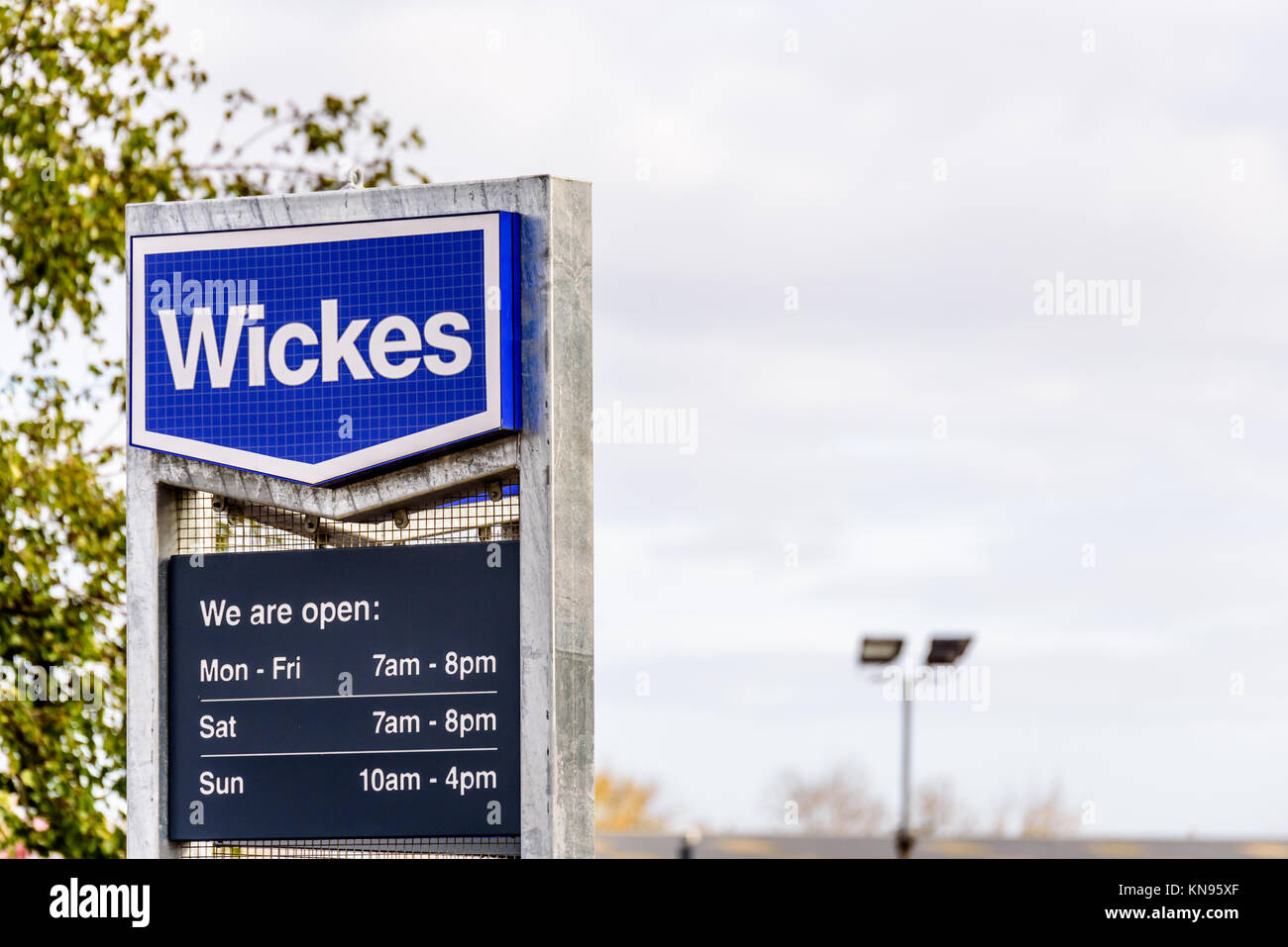 Northampton, UK 29 OCTOBER 2017 Day view shot of Wickes DIY logo in