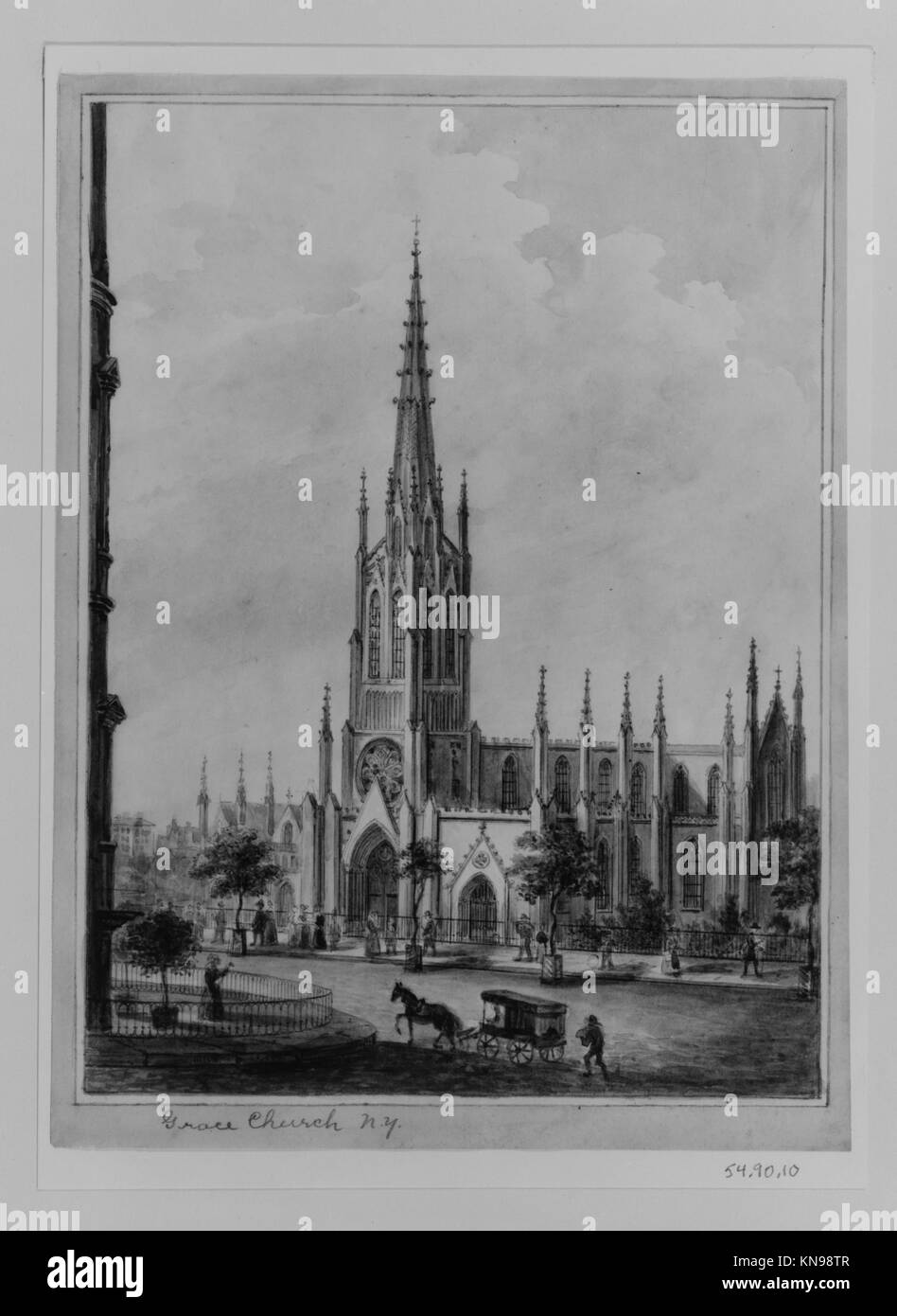 Grace Church, New York MET 190911 383438 Artist: Anonymous, American, 19th century, Grace Church, New York, ca. 1850, Watercolor, image: 7 1/4 x 5 3/8 in. (18.4 x 13.7 cm) sheet: 7 3/4 x 5 13/16 in. (19.7 x 14.8 cm). The Metropolitan Museum of Art, New York. The Edward W. C. Arnold Collection of New York Prints, Maps and Pictures, Bequest of Edward W. C. Arnold, 1954 (54.90.10) Stock Photo
