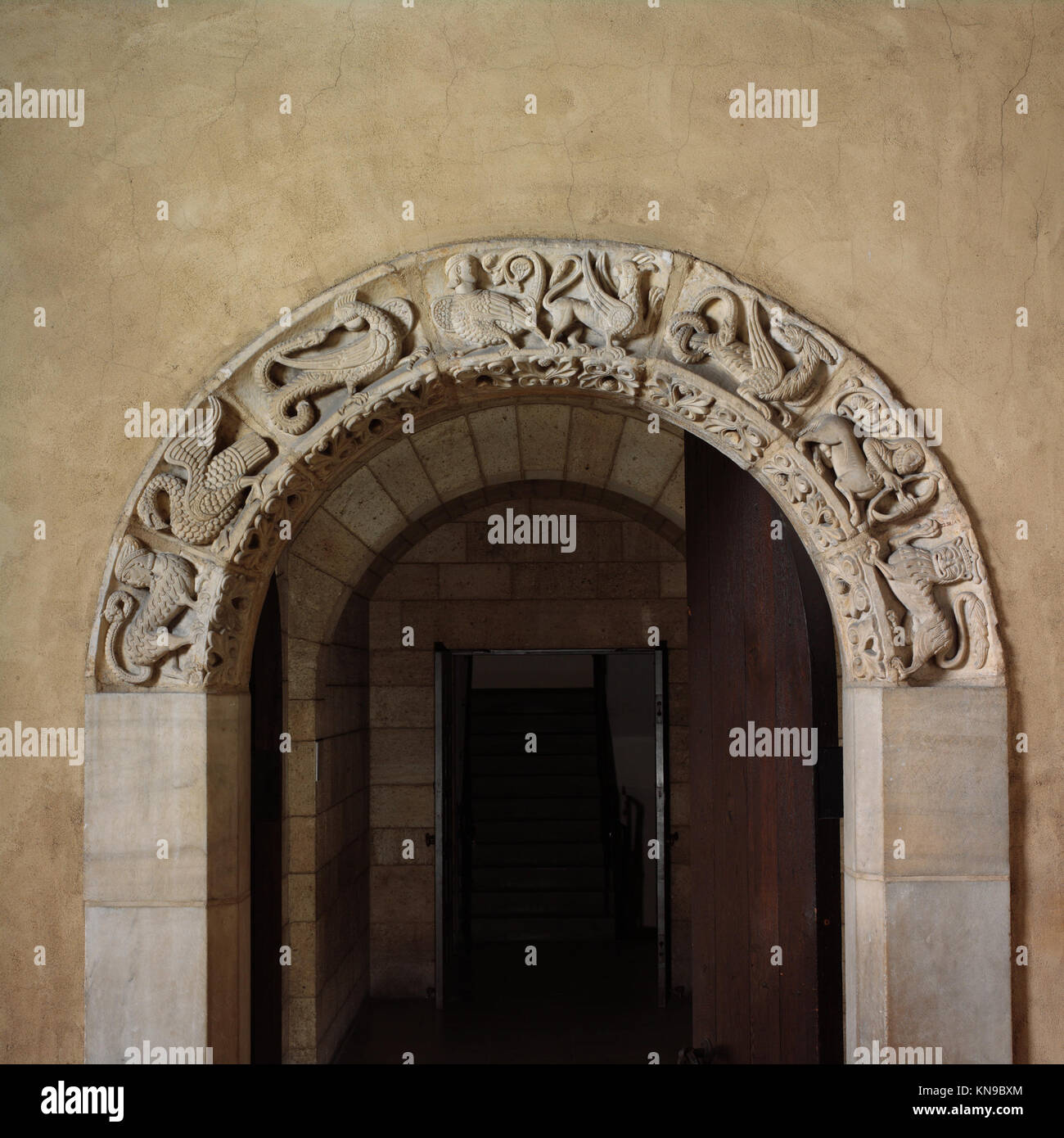 This artwork, titled 'Arch with Beasts,' depicts a detailed ...