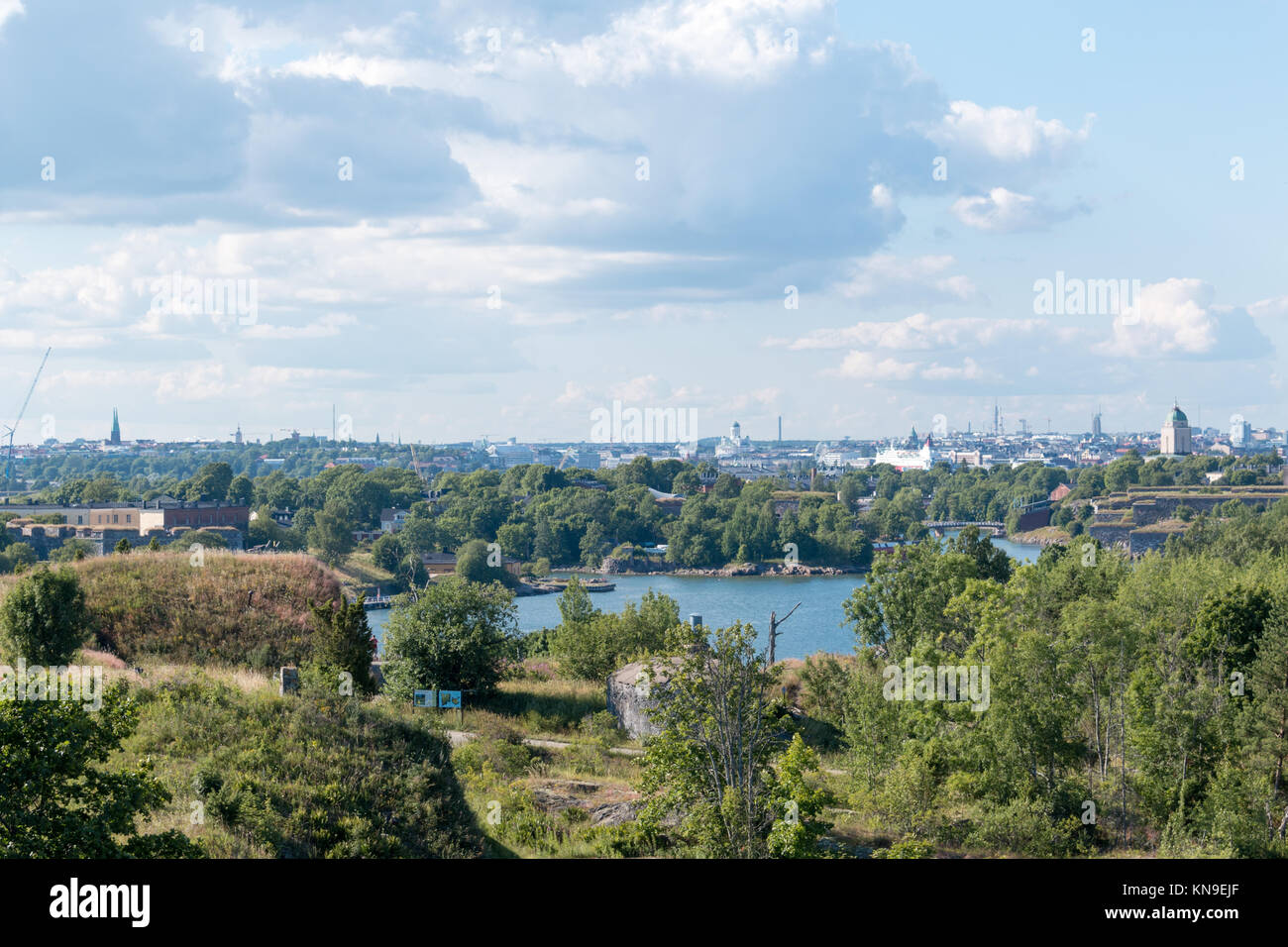 Cityscape and skyline of Helsinki, capital of Republic of Finland. Sunny summer day. Stock Photo