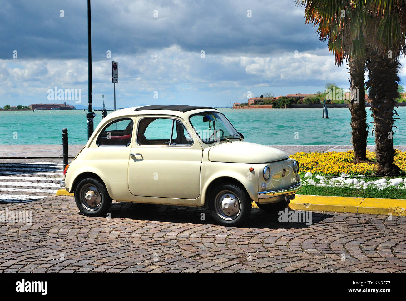 Classic Fiat 500 on the Lido di Venezia Stock Photo