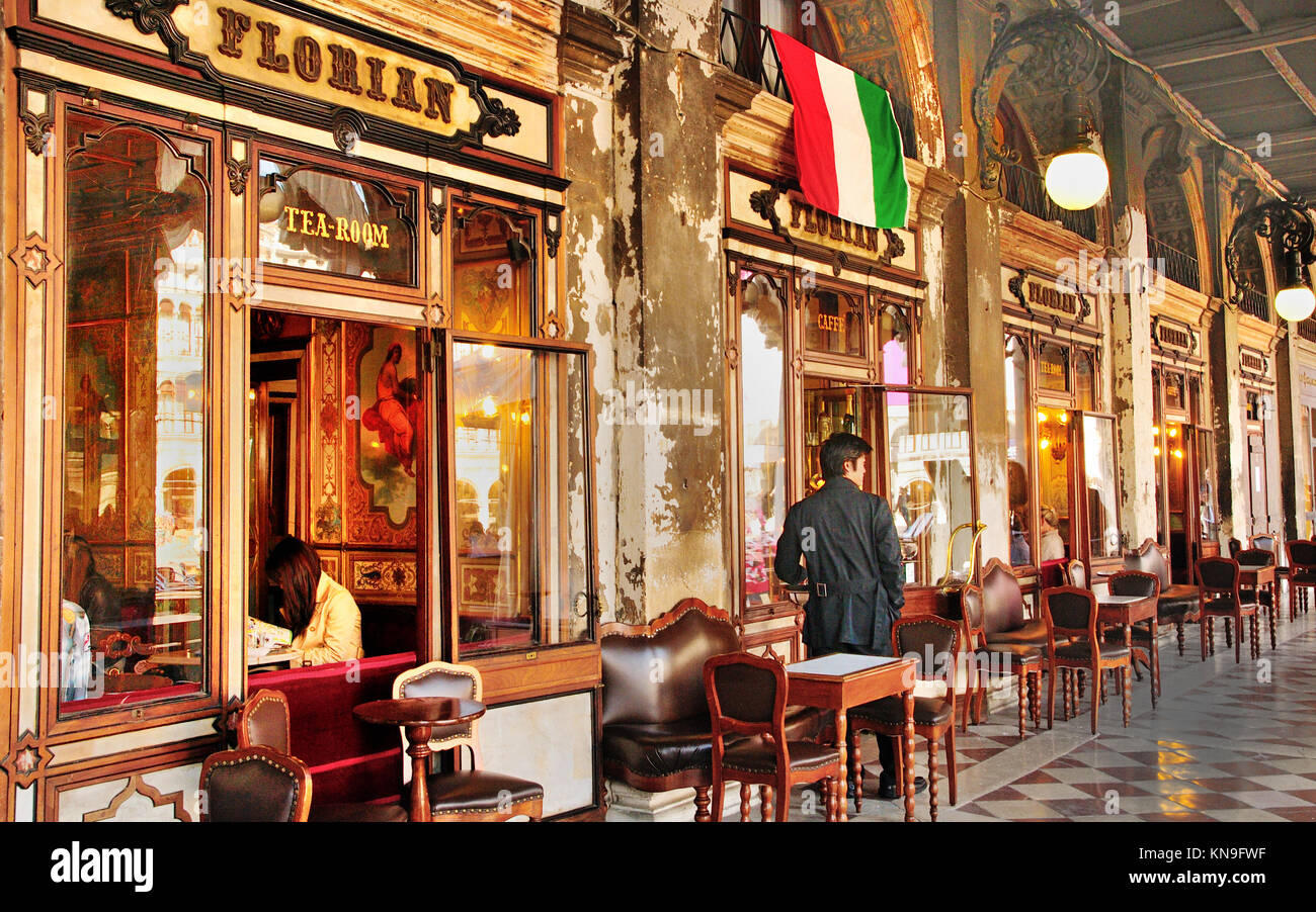 View of Florians cafe in Piazza san Marco, Venice, Italy Stock Photo