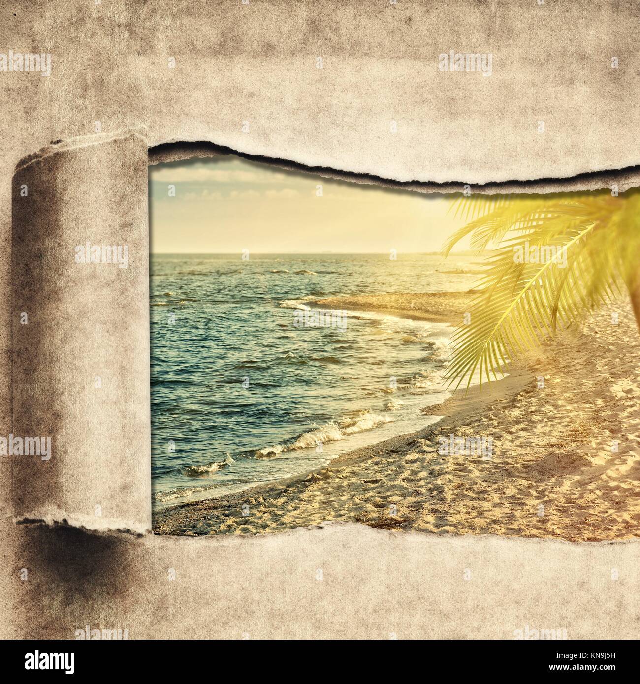 Travel and adventure backgrounds with vintage map and beautiful places. Stock Photo