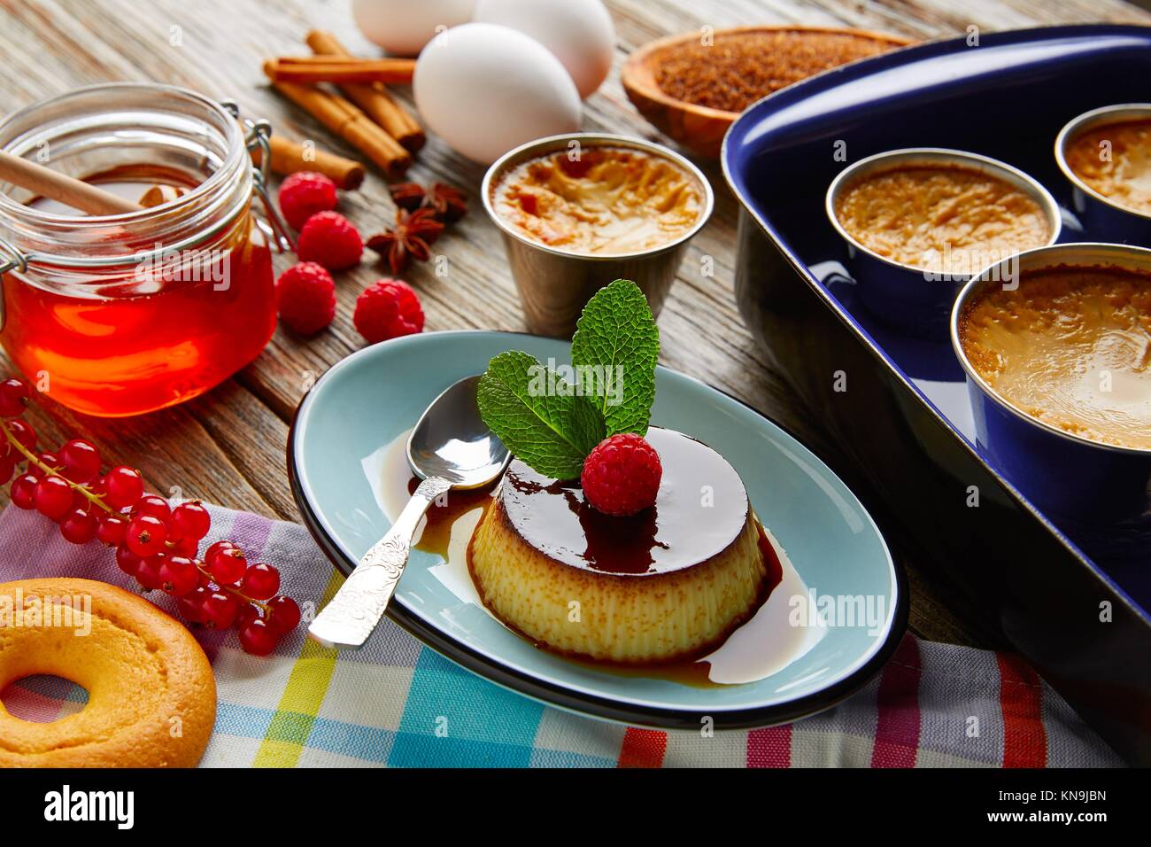 Custard Creme Caramel Flan dessert bain marie oven cooked Stock Photo ...