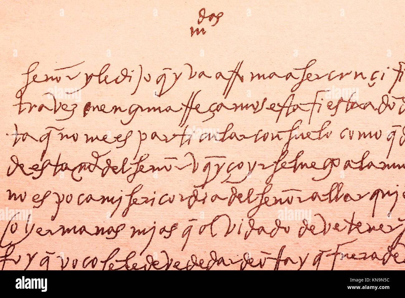 Old letter written by Santa Teresa de Jesus a celebrated religious spanish writer woman in XVI century. Stock Photo