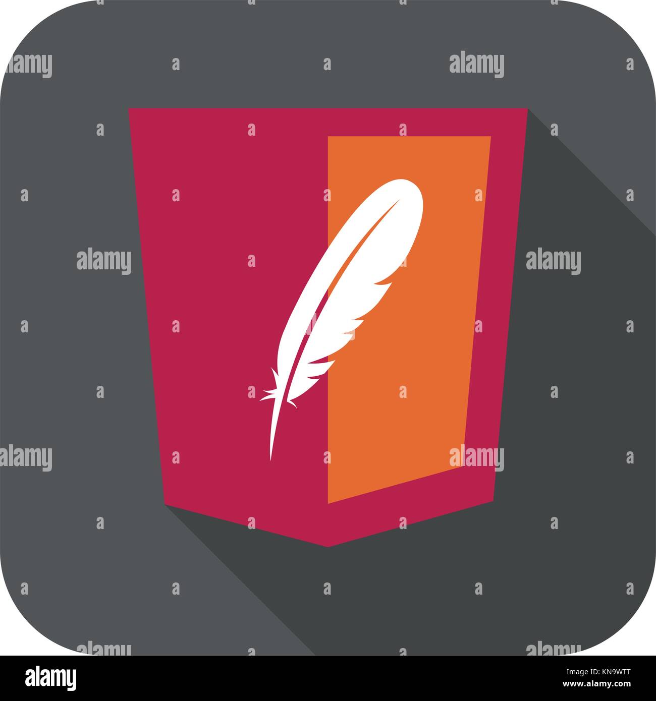 vector web development red shield sign - html5 styled badge with feather shape. isolated icon Stock Vector