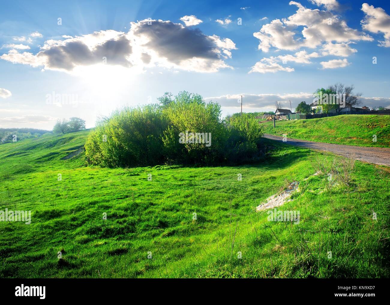 Houses in a small village near green field Stock Photo - Alamy