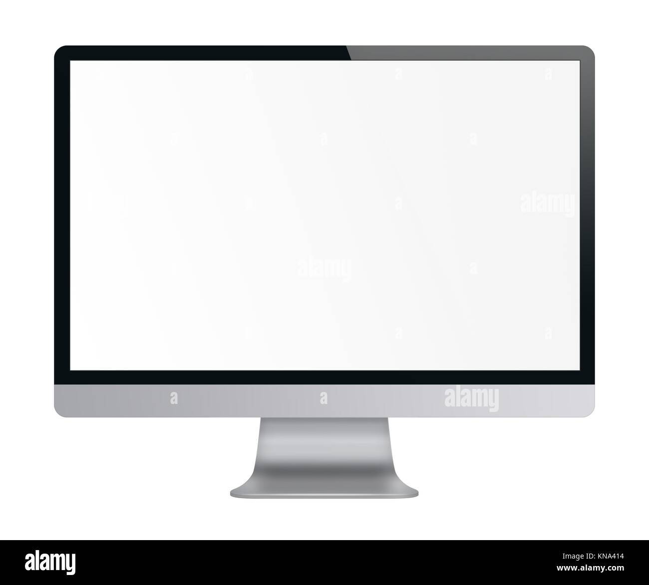 Computer display with white blank screen. Front view. Isolated on white ...