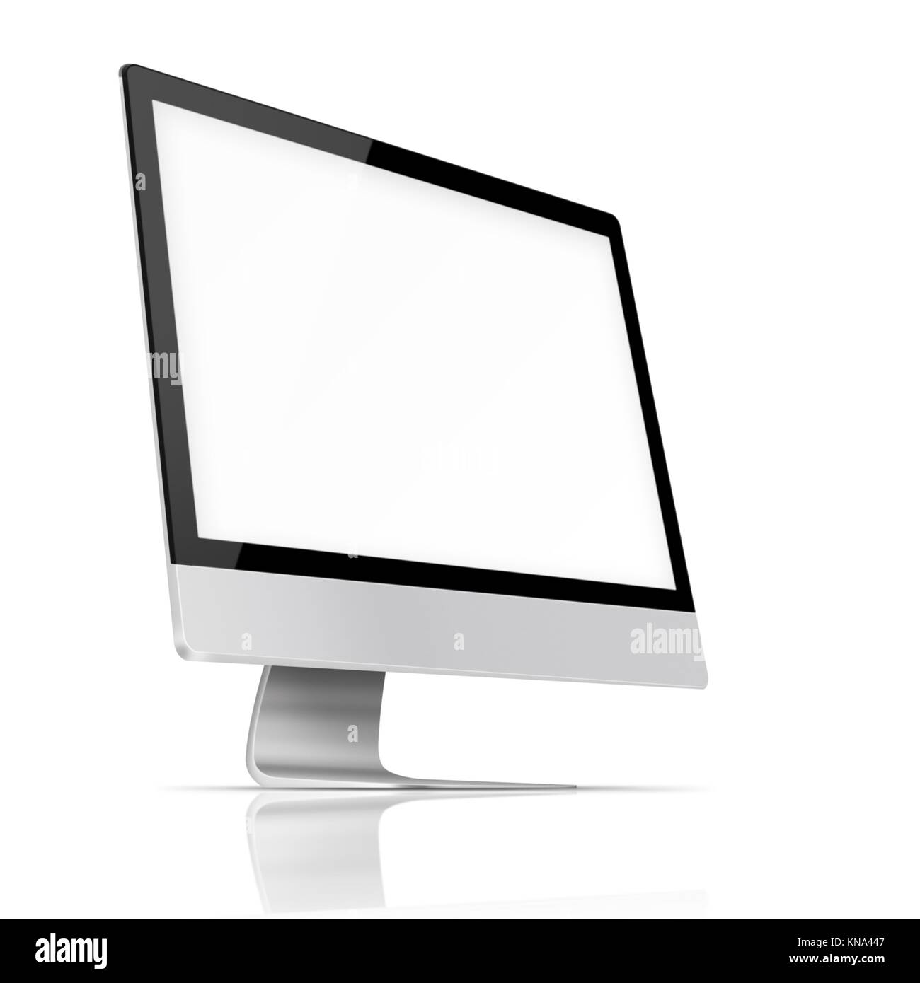 Modern flat screen computer monitor with blank screen and reflection