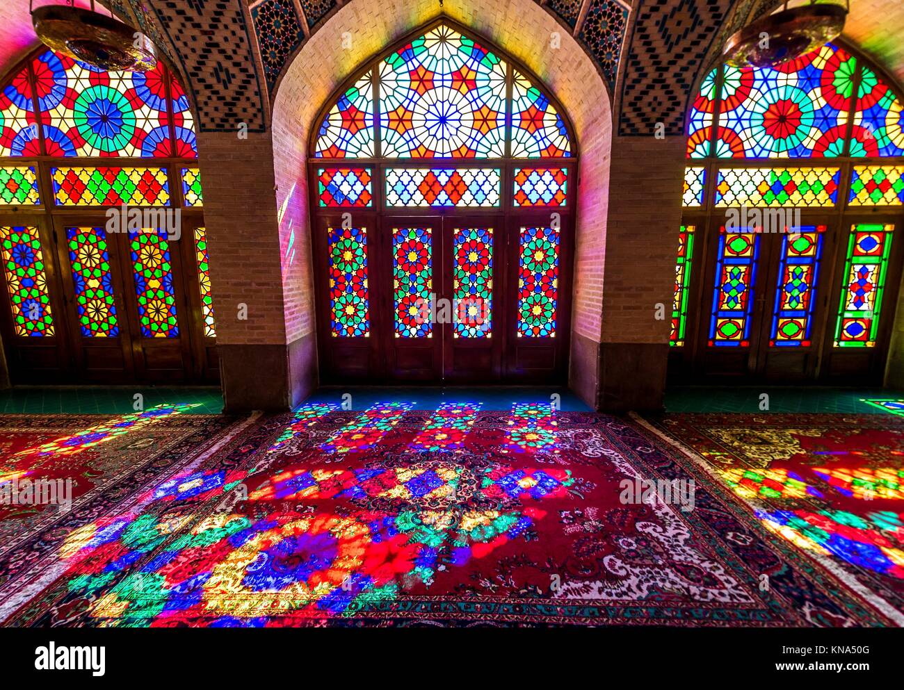 Colored glass in Nasir ol Molk Mosque (Pink Mosque) in Shiraz city in