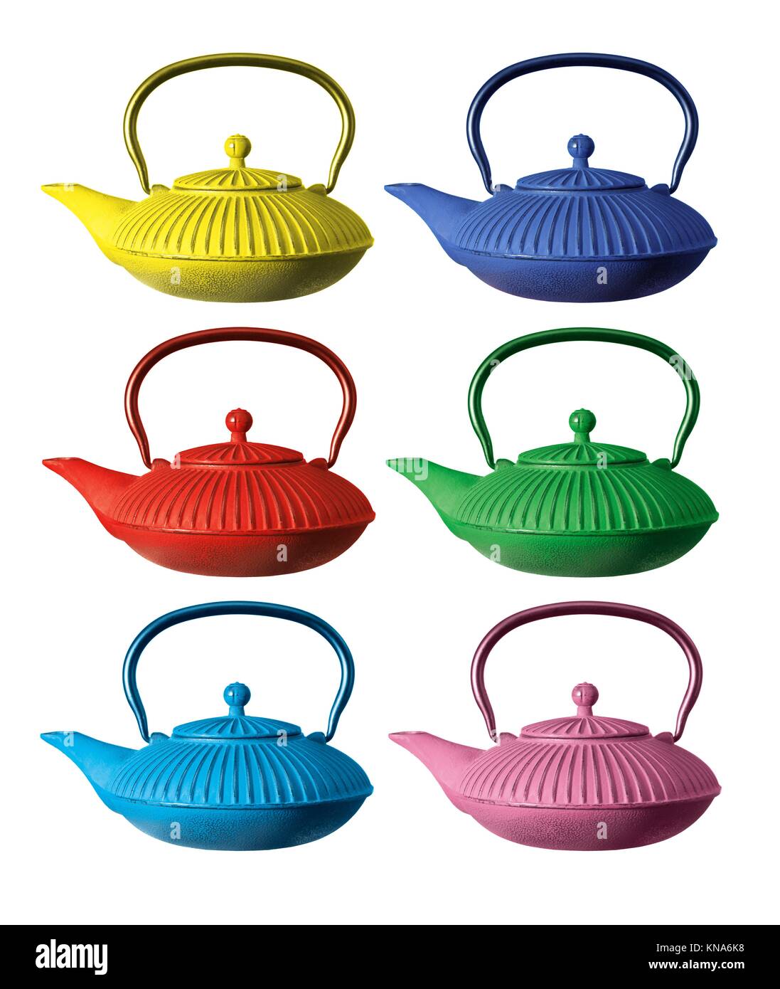 Teapots colors on white background Stock Photo Alamy