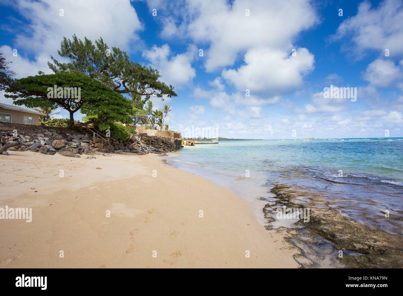 Travel scenic landscape of Bathtub Beach in Laie Oahu Hawaii on the