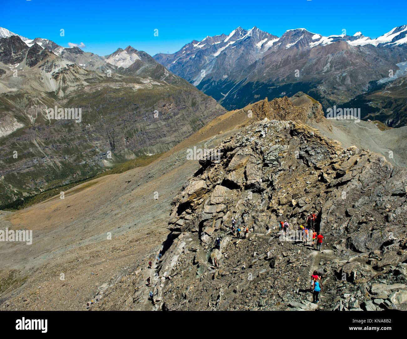 In the Pennine Alps near Zermatt, Valais, Switzerland. Stock Photo