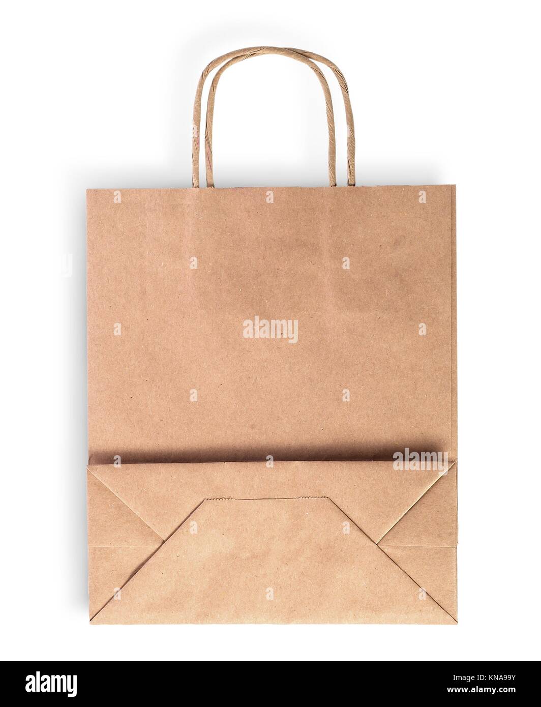 Brown Paper Shopping Bag Full Of Groceries On White Backdrop Stock