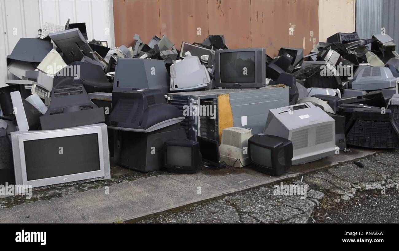 Old used and obsolete electronic equipment before a building Stock Photo Alamy